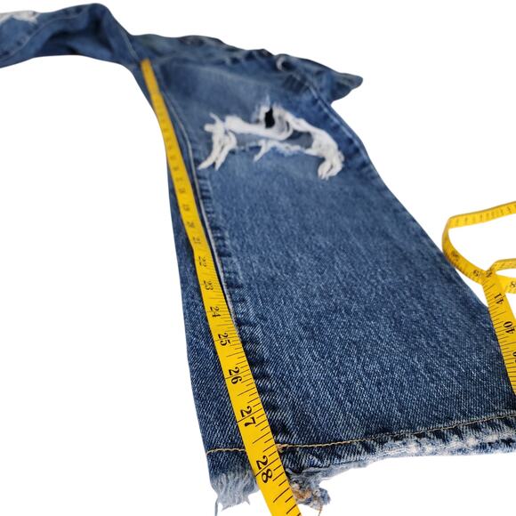 GOOD AMERICAN Good Vintage High Rise Straight Leg Jeans Size 6 Indigo Distressed - Picture 10 of 12